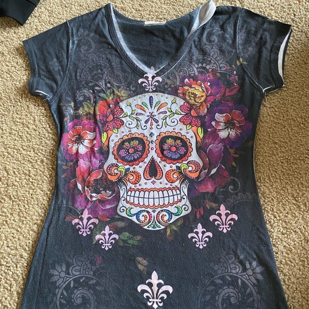 Womens Day of the Dead Jeweled Skeleton Tshirt
